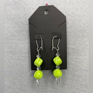 Handmade‎ lime green dice dangle earrings